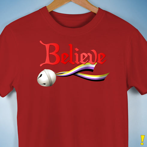 Believe Nonbinary Pride Jingle Bell Premium Unisex T-Shirt - Red